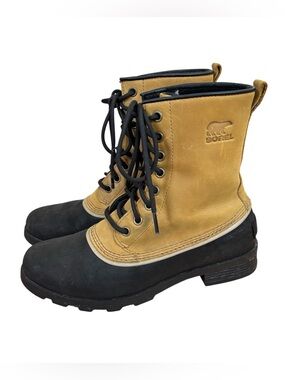 Sorel Emelie 1964 Boots Leather Nubuck Waterproof Black & Elk Brown Women’s 7.5